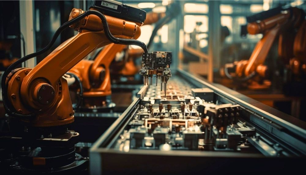robotics arms in assembling factory
